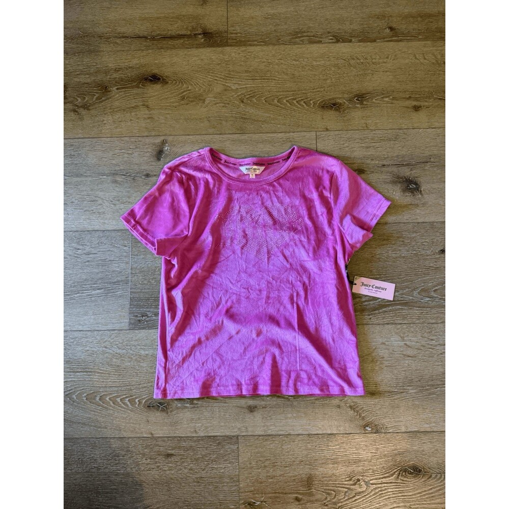 Juicy Couture Womens Pink Short Sleeve Velour T-shirt Size XL NWT